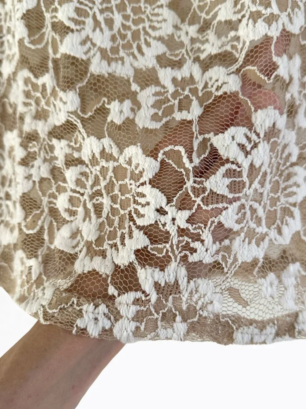 Anthropologie Dolan Ivory Sheer Floral Lace Mock Neck Puff Sleeve Blouse XS Boho